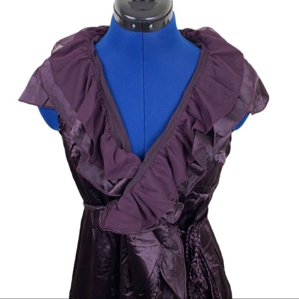 Lucy Paris Satin Ruffle Wrap Mini Dress L